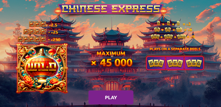 Chinese Express slot game by Only Play entrance screen showing game grid with multiplier x45000.