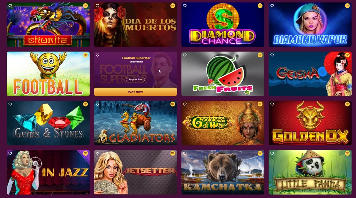 Endorphina games on slotvibe casino website