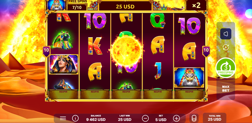 Book of Eye slot game by Only Play game grid with icons on an Egyptian background.