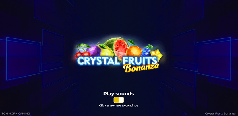 Crystal Fruits Bonanza slot game by Tom Horn Native entrance screen with crystal fruit symbols.