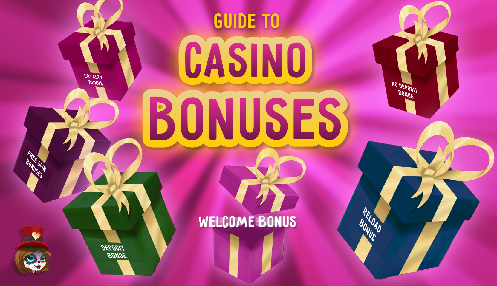 Ultimate guide to casino bonuses, showcasing various bonus types like welcome, deposit, and free spins to enhance your SlotVibe casino experience.